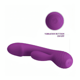 Vibratore rabbit viola con pulsante vibrazione on/off ingrandito e base texture