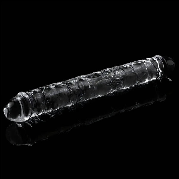 Dildo trasparente TPE a doppia estremità 12 pollici con texture scolpita realistica