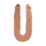 Dildo doppio realistico Rosa Carne TPE vista frontale con base curva