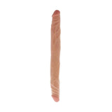 Vista laterale dildo doppio Rosa Carne TPE con texture venature