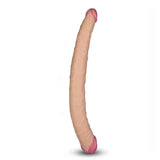 Doppio dildo rosa carne leggermente curvo con dettagli venature
