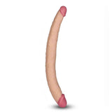 Doppio dildo flessibile rosa carne curvo con finitura liscia