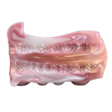 Doppio canale masturbatore silicone liquido rosa marmorizzato con texture interne ondulate e a bolle