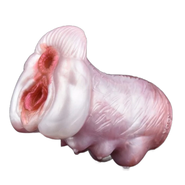 Masturbatore fantasy volpe a nove code silicone rosa con bocca anatomica e dettagli pelosi