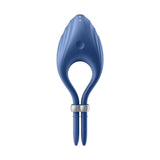 Vibratore anello Satisfyer Duelist blu con pulsante di accensione e fori per pulizia