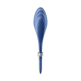 Vibratore anello Satisfyer Duelist blu in silicone con incisioni concentriche e anello metallico