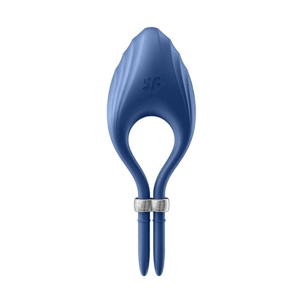 Vibratore anello Satisfyer Duelist blu con logo sf inciso e design a due aste parallele