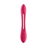 Vibratore Satisfyer Elastic Joy rosso con forma curva ergonomica e logo SF