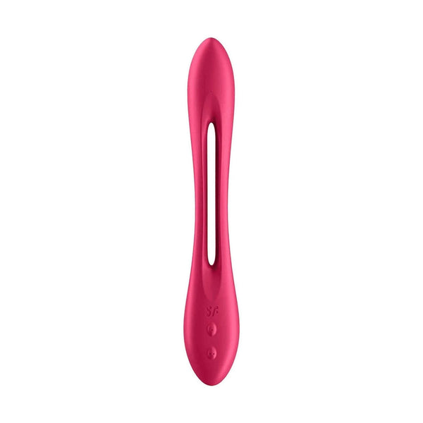 Vibratore Satisfyer Elastic Joy rosso con forma curva ergonomica e logo SF