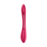 Retro vibratore Elastic Joy rosso con simboli ricarica CE e riciclaggio