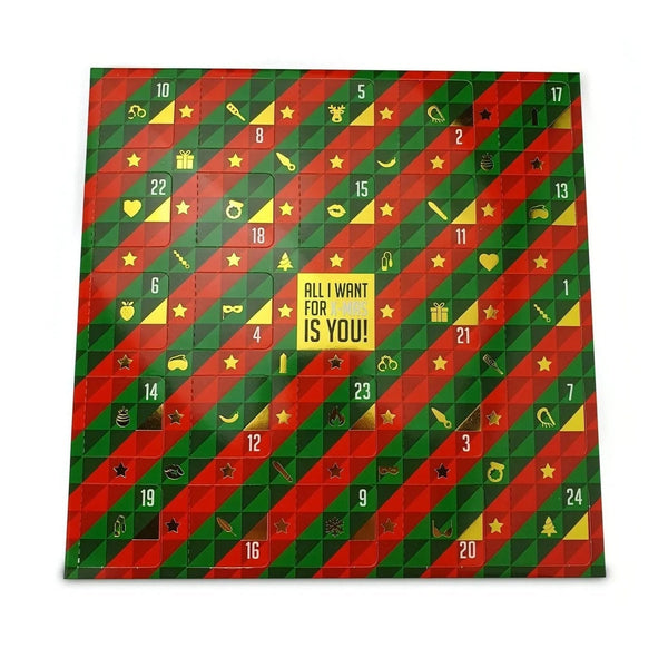 Calendario Avvento erotico piatto con 24 caselle numerate e scritta 'All I Want For X-Mas Is You'