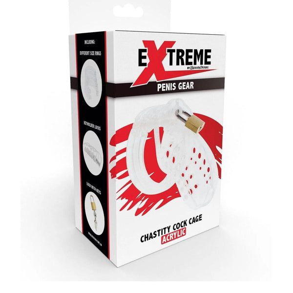 Scatola prodotto gabbia castità acrilico Extreme Penis Gear contenuto