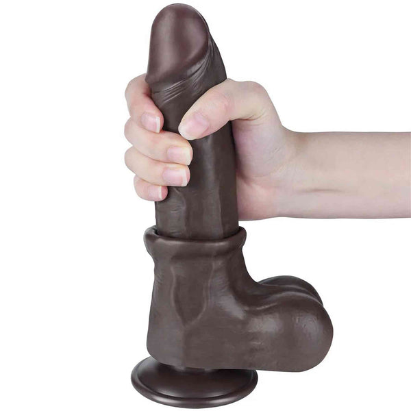 Dildo nero realistico 8.5 pollici con base adesiva e texture morbida TPE