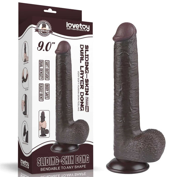 Fallo Nero Super Realistico con Pelle Scorrevole come un Membro Vero - 9″