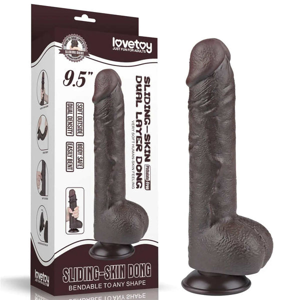 Fallo Nero Super Realistico con Pelle Scorrevole come un Membro Vero - 9.5″