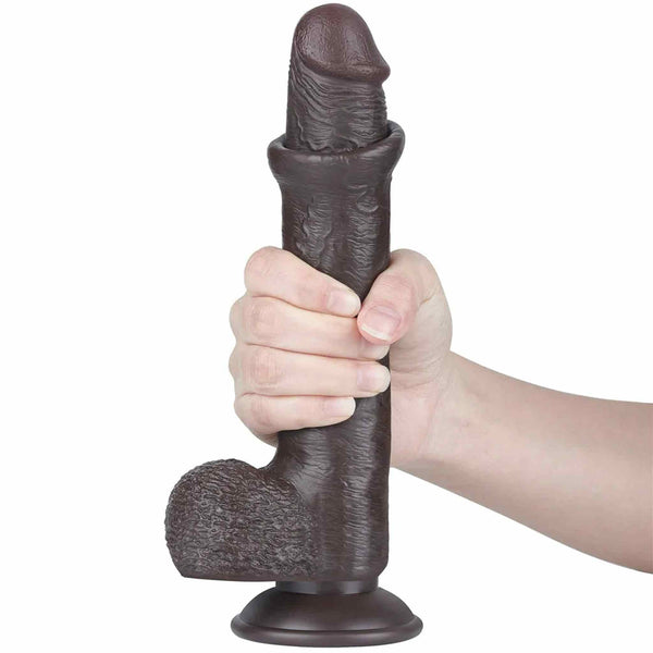 Fallo Nero Super Realistico con Pelle Scorrevole come un Membro Vero - 9″