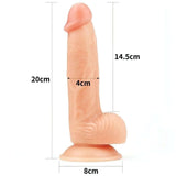 Dildo realistico rosa carne TPE con misure grafiche e finitura morbida opaca