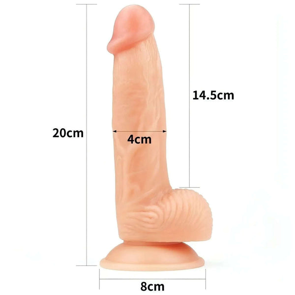 Dildo realistico rosa carne TPE con misure grafiche e finitura morbida opaca