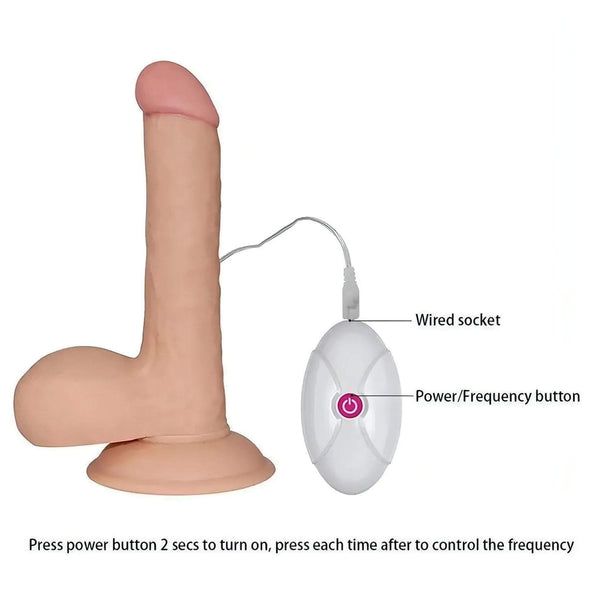 Fallo Realistico 18 cm con Ventosa 100% Ultra Soft, Vibrazione comandata con telecomando - 7.5″ Rosa Carne