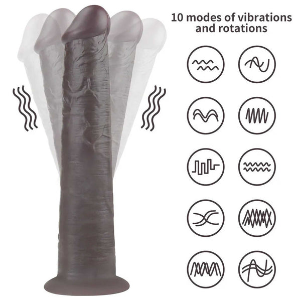 Fallo Realistico Vibrante e Roteante Con Ventosa e Telecomando Wireless 10″ Nero