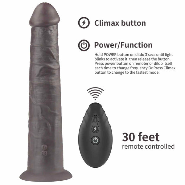 Fallo Realistico Vibrante e Roteante Con Ventosa e Telecomando Wireless 10″ Nero