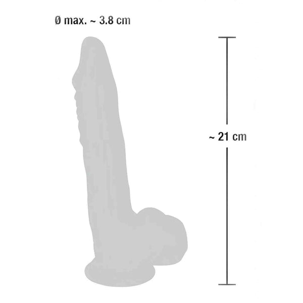 Schema dimensioni fallo realistico silicone 21 cm lunghezza e 3,8 cm diametro