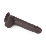 Dildo nero realistico Fallo Scappellabile Nero 9 con texture venata e base piatta