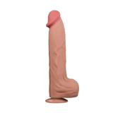 Dildo realistico verticale colore carne con glande rosa, venature naturalistiche e disco fissaggio