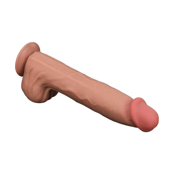 Dildo morbido colore carne uniforme con glande arrotondato, incisioni vene e foro base centrale