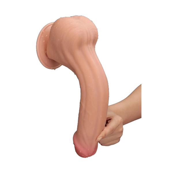 Dildo impermeabile pelle scorrevole rosa carne con gocce d'acqua e base a ventosa attaccata