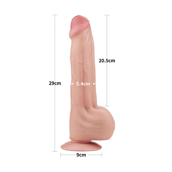 Fallo realistico pelle scorrevole rosa carne con indicazioni dimensioni 29 cm e base a ventosa