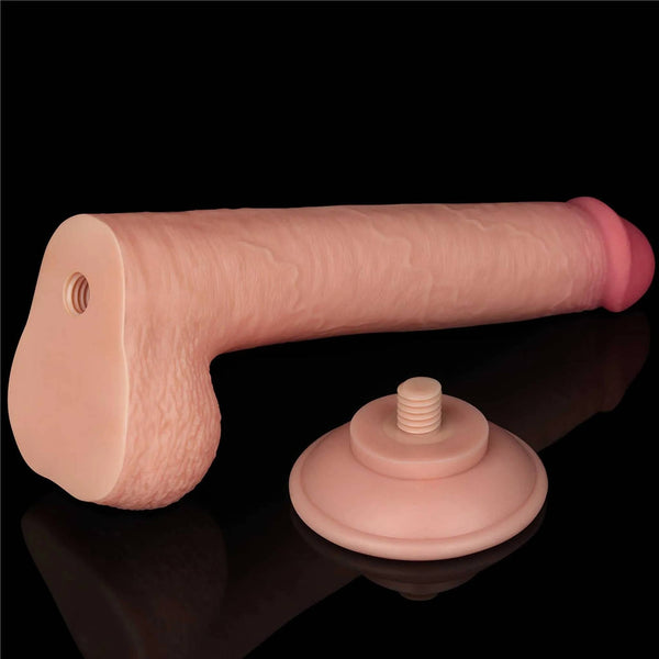 Dildo rosa carne smontato con base a ventosa e foro filettato separati