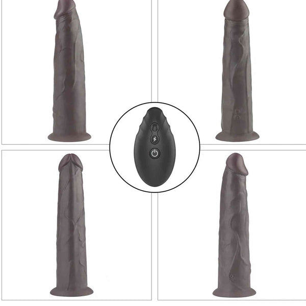 Griglia viste multiple dildo vibrante nero in silicone e telecomando wireless con pulsanti funzione