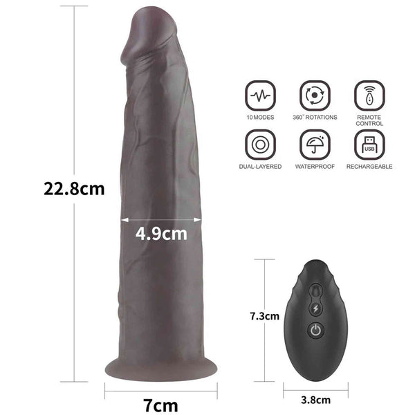 Specifiche tecniche fallo realistico 9 pollici nero in silicone con dimensioni e icone funzioni