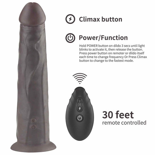 Fallo vibrante nero wireless in silicone realistico con telecomando e 10 modalità