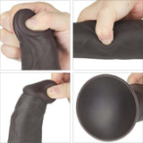 Dildo vibrante nero in silicone con base piatta circolare e corpo flessibile