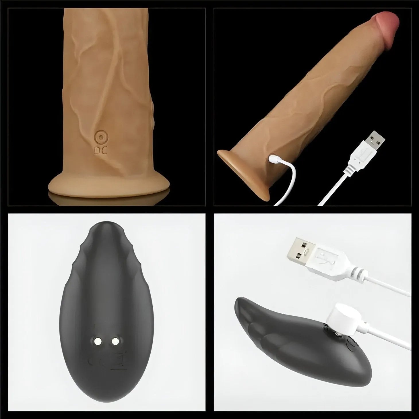 Fallo Ultra Realistico con 10 modalità di vibrazione e rotazione - Silicone, Comando Wireless - Rosa Carne, 9''