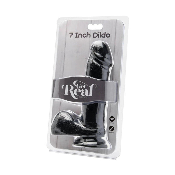Dildo nero realistico con ventosa e testicoli in silicone Vital-Skin, confezione Get Real
