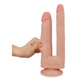 Fallo doppia penetrazione pieghevole con ventosa - Dual Layer, Rosa Carne