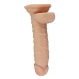 Dildo vibrante rosa carne vista frontale con curvatura anatomica e ventosa integrata