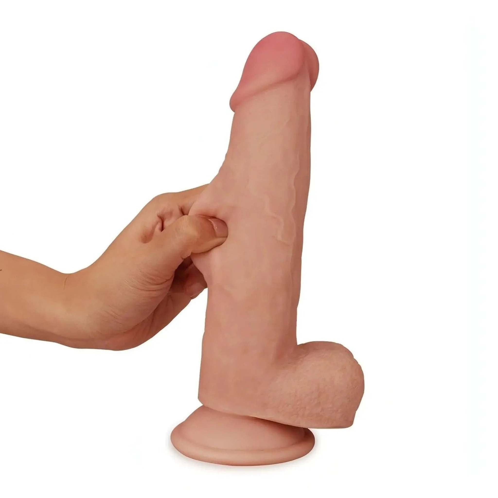 Fallo realistico 16 cm con pelle scorrevole come un membro vero - 8″, Rosa Carne