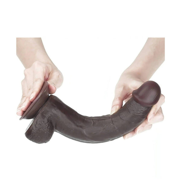 Dildo nero realistico 9.5 pollici flessibile con pelle scura e base adesiva