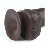 Dettaglio base adesiva circolare e texture testicolare dildo nero TPE