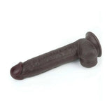 Dildo nero orizzontale con venature superficiali e base di supporto piatta