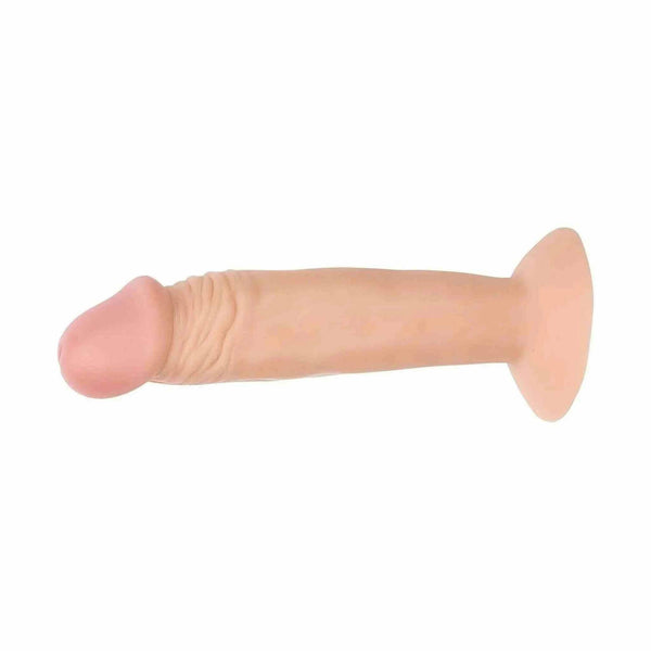 Dildo realistico rosa carne con ventosa vista laterale orizzontale