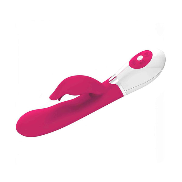 Vibratore rabbit ergonomico in silicone rosa con accessorio clitorideo laterale