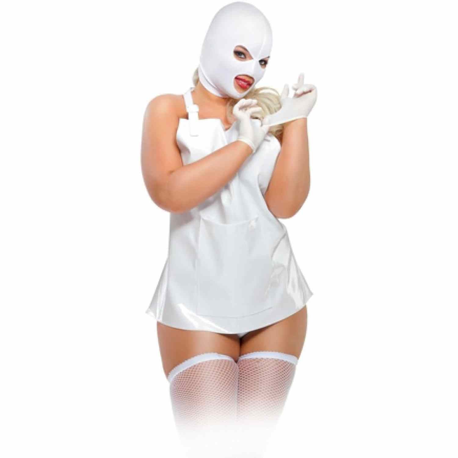 Femme Fatale Outfit Medical Fetish con Cappuccio e Grembiule