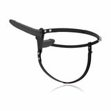 Vista laterale strapon doppio nero Flesh Up con inserti di diverse dimensioni