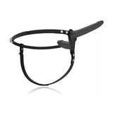 Strapon doppio nero Flesh Up vista frontale con base centrale e fibbia regolabile