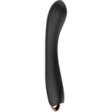 Vibratore G-spot nero silicone morbido con righe verticali stimolazione base dorata